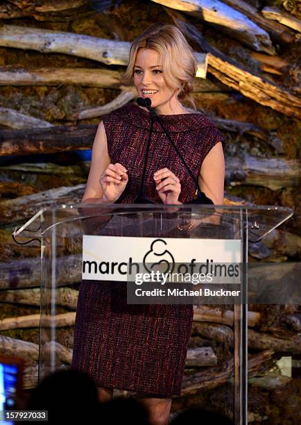 Actress Elizabeth Banks speaks onstage during the 7th Annual March of Dimes Celebration of Babies, a Hollywood Luncheon, at the Beverly Hills Hotel...