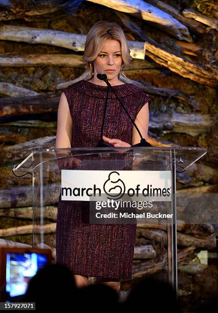 Actress Elizabeth Banks speaks onstage during the 7th Annual March of Dimes Celebration of Babies, a Hollywood Luncheon, at the Beverly Hills Hotel...