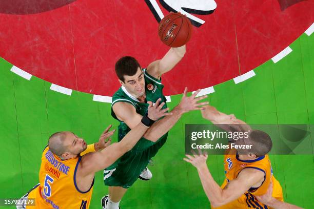 Matt Nielsen, #44 of BC Khimki Moscow Region competes with Drazen Bubnic, #14 of Union Olimpija Ljubljana during the 2012-2013 Turkish Airlines...