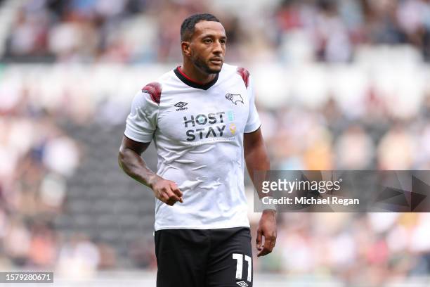 Nathaniel Mendez-Laing of Derby looks on during the pre-season friendly match between Derby County and Sheffield United at Pride Park on July 29,...