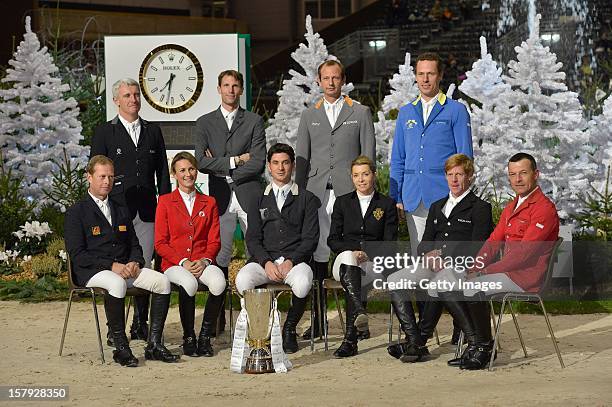 Riders Roger-Yves Bost of France, Kevin Staut of France, Marco Kutscher of Germany, Christian Ahlmann of Germany, Rolf-Goran Bengtsson of Sweden,...