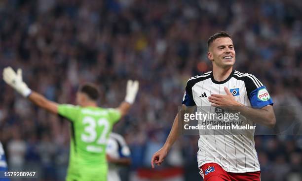 Laszlo Benes of Hamburger SV celebrates after scoring the team's third goal during the Second Bundesliga match between Hamburger SV and FC Schalke 04...