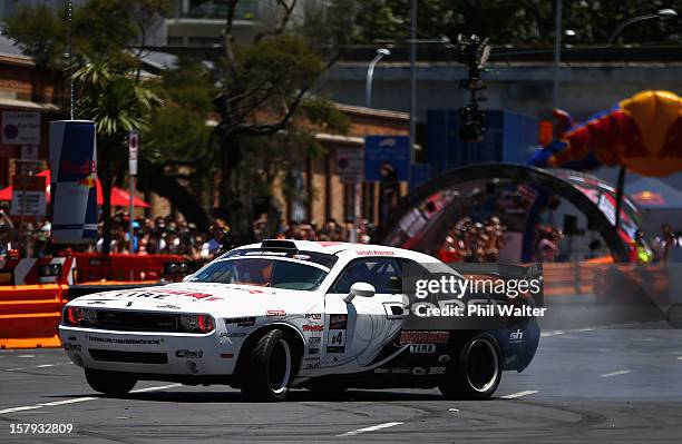 Samuel Hubinette of the USA competes in the Red Bull Drift Shifters along Victoria Street on December 8, 2012 in Auckland, New Zealand.