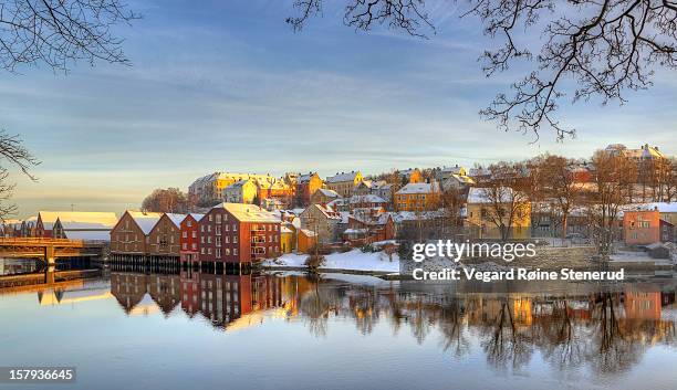 winter at bakklandet - trondheim - norway - trondheim stock pictures, royalty-free photos & images