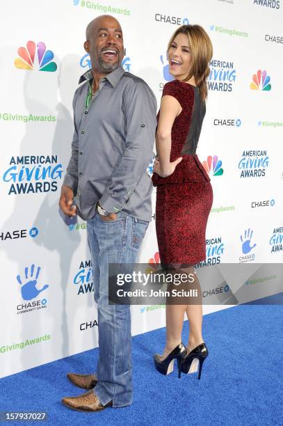 Musician Darius Rucker and TV personality Maria Menounos arrive at the American Giving Awards presented by Chase held at the Pasadena Civic...