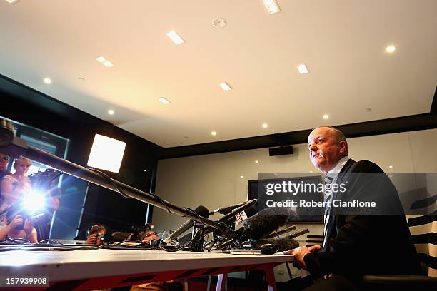 Southern Cross Austereo CEO Rhys Holleran talks to the media during a press conference at Austero, in Melbourne Australia, on December 8 2012. 2dayFM...