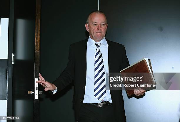 Southern Cross Austereo CEO Rhys Holleran arrives for a press conference at Austereo, in Melbourne Australia, on December 8 2012. 2dayFM Radio...