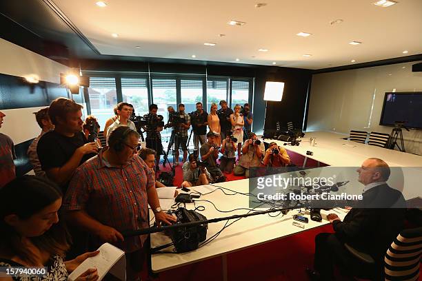 Southern Cross Austereo CEO Rhys Holleran talks to the media during a press conference at Austereo, in Melbourne Australia, on December 8 2012....