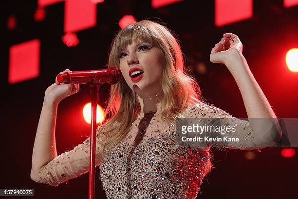 Taylor Swift performs onstage during Z100's Jingle Ball 2012, presented by Aeropostale, at Madison Square Garden on December 7, 2012 in New York City.
