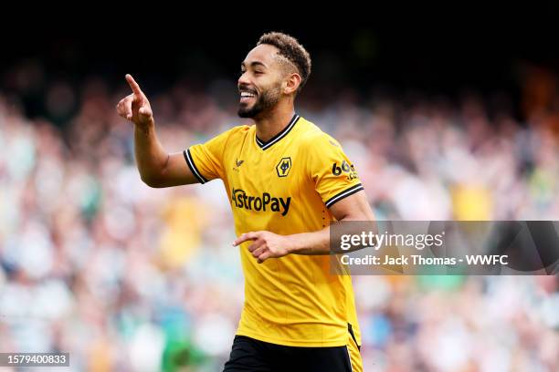 Matheus Cunha of Wolverhampton Wanderers celebrates after scoring his team's first goal during the pre-season friendly match between Celtic and...