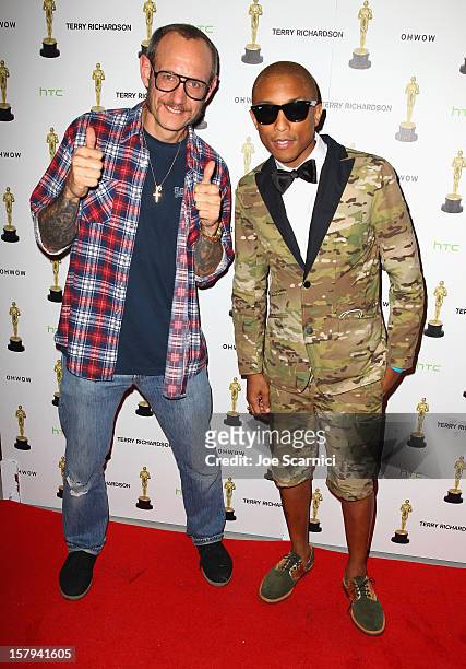 Terry Richardson and Pharrell Williams attend the after party for the OHWOW & HTC celebration of the release of "TERRYWOOD", sponsored by GQ and...