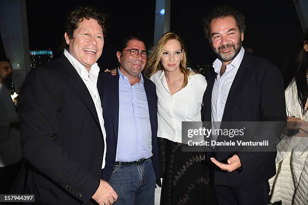 Arpad Busson, Marco de Benedetti, Uma Thurman and Remo Ruffini attend a private dinner celebrating Remo Ruffini and Moncler's 60th Anniversary during...