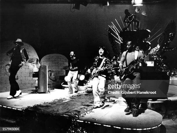 1st JANUARY: English group Hot Chocolate perform live on stage at Hilversum, Netherlands in 1974.
