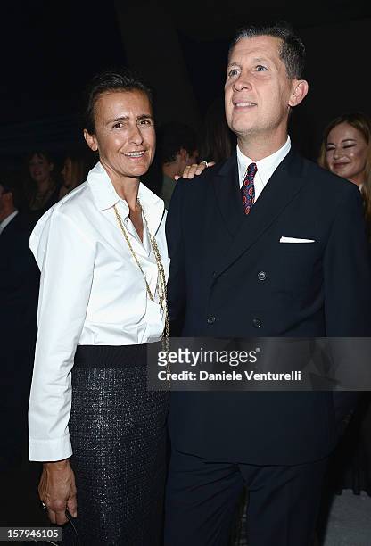 Francesca Ruffini and Stefano Tonchi attend a private dinner celebrating Remo Ruffini and Moncler's 60th Anniversary during Art Basel Miami Beach on...