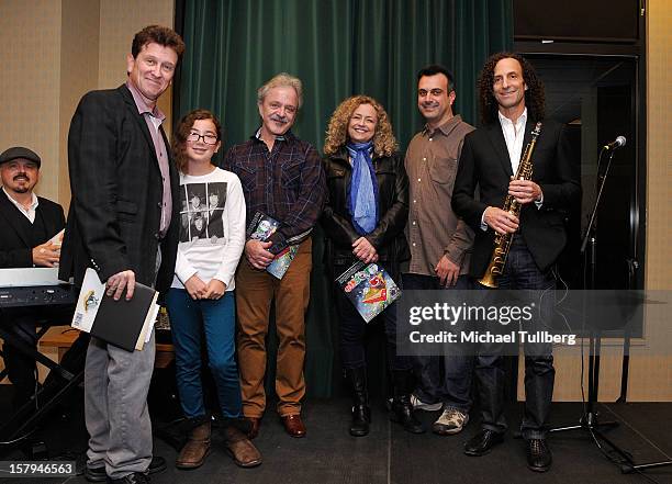 Actors Roger Rhodes, Haden Ryan-Embry, Jim Cummings, Jeannie Elias and Greg Bogosian and musician Kenny G attend a reading of the new Christmas...