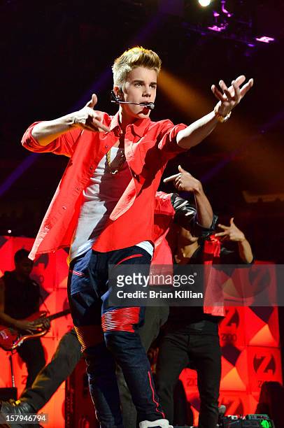Justin Bieber performs onstage during Z100's Jingle Ball 2012 presented by Aeropostale at Madison Square Garden on December 7, 2012 in New York City.