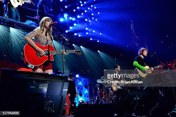 Taylor Swift performs onstage during Z100's Jingle Ball 2012 presented by Aeropostale at Madison Square Garden on December 7, 2012 in New York City.