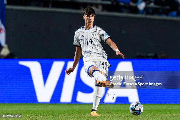 Gabriele Guarino of Italy passes the ball during FIFA U-20 World Cup Argentina 2023 finals match between Italy and Uruguay at Estadio La Plata on...