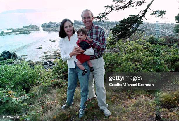 Former US Senator George J. Mitchell with his wife Heather and son Andrew at their vacation home in Seal Harbor, Maine, 5th October 1998.