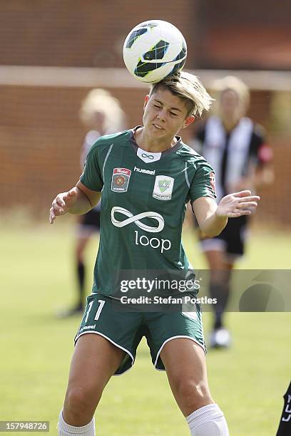 Michelle Heyman of Canberra United in action during the round eight W-League match between Canberra United and the Newcastle Jets at Deakin Football...