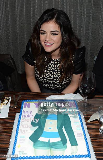 Actress Lucy Hale attends the Celebration of NYLON's December/January Cover Star Lucy Hale Presented by bebe at Andaz Hotel on December 7, 2012 in...