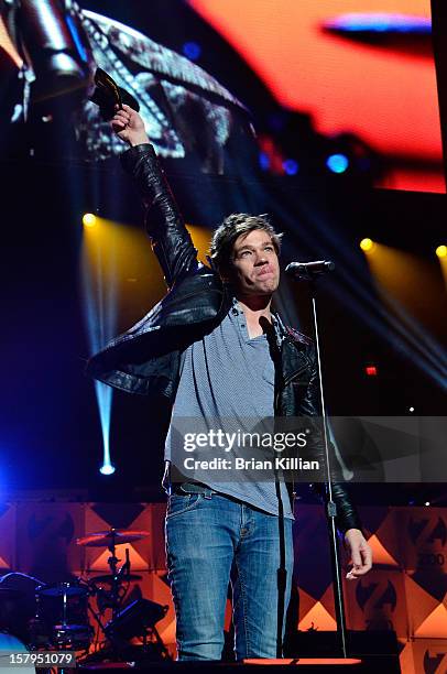 Nate Ruess of the group fun. Performs onstage during Z100's Jingle Ball 2012 presented by Aeropostale at Madison Square Garden on December 7, 2012 in...