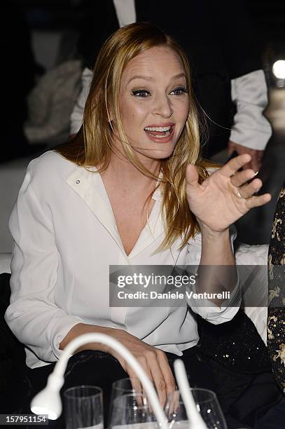 Actress Uma Thurman attends a private dinner celebrating Remo Ruffini and Moncler's 60th Anniversary during Art Basel Miami Beach on December 7, 2012...