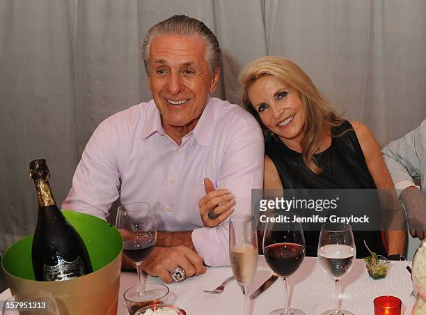 Miami Heat President Pat Riley and wife Chris Riley attend the Haute Living Hublot And Ferrari Honor Domingo Zapata For Art Basel 2012 on December 7,...