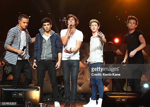 Liam Payne, Zayn Malik, Harry Styles, Niall Horan and Louis Tomlinson of One Direction perform onstage during Z100's Jingle Ball 2012, presented by...