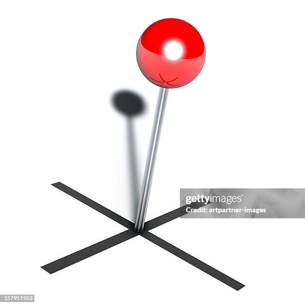 red pin in the middle of a cross, on white - stecknadel stock pictures, royalty-free photos & images