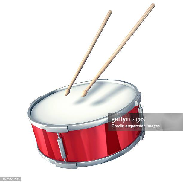 red drum with drumsticks on a white background - drum photos et images de collection