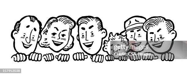 people peering over edge - large family stock illustrations