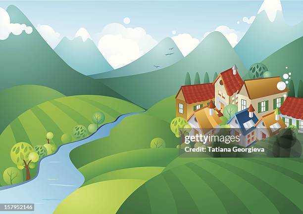 Small Mountain Village In Valley High-Res Vector Graphic - Getty