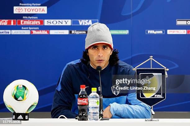 Aldo de Nigris of Monterrey answers a question during a CF Monterrey press conference at Toyota Stadium on December 8, 2012 in Toyota, Japan.