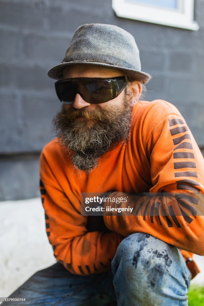 Portrait of man with beard in sunglasses