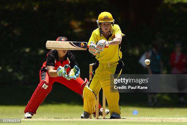 Renee Chappell of the Fury bats during the WNCL match between the Western Australia Fury and the South Australia Scorpions at Christ Church Grammar...