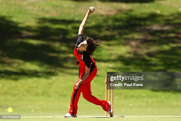 Tahlia McGrath of the Scorpions bowls during the WNCL match between the Western Australia Fury and the South Australia Scorpions at Christ Church...