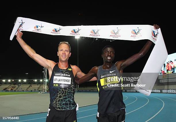 Ben St Lawrence of New South Wales and race winner Emmanuel Bett of Kenya pose after the Zatopek Classic at Lakeside Stadium on December 8, 2012 in...