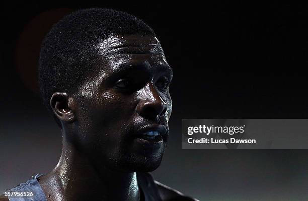 Emmanuel Bett of Kenya crosses the line after winning the Zatopek Classic at Lakeside Stadium on December 8, 2012 in Melbourne, Australia.