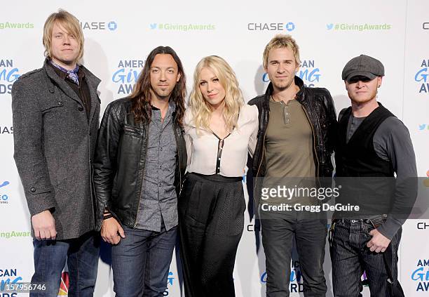 Singer Natasha Bedingfield and musical group Lifehouse arrive at the 2nd Annual American Giving Awards at the Pasadena Civic Auditorium on December...
