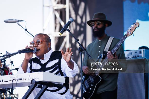 Meshell Ndegeocello and her band perform on the Black Radio stage during the Blue Note Jazz Festival at Silverado Resort and Spa on July 29, 2023 in...