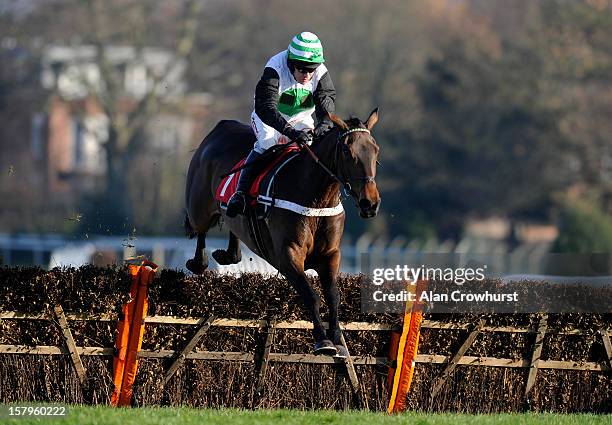 Barry Geraghty riding Golden Hoof clear the last to win John Oakley 50th Birthday 'National Hunt' Novices' Hurdle at Sandown racecourse on December...