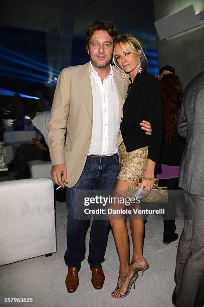 Nicola Schon and Beatrice Mozzi attend a private dinner celebrating Remo Ruffini and Moncler's 60th Anniversary during Art Basel Miami Beach on...