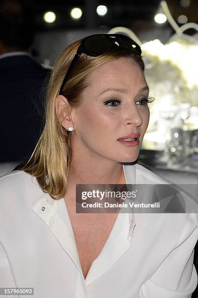 Actress Uma Thurman attends a private dinner celebrating Remo Ruffini and Moncler's 60th Anniversary during Art Basel Miami Beach on December 7, 2012...