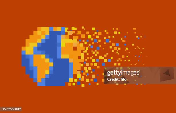 pixel earth globe climate change disappearing planet - climate change background stock illustrations