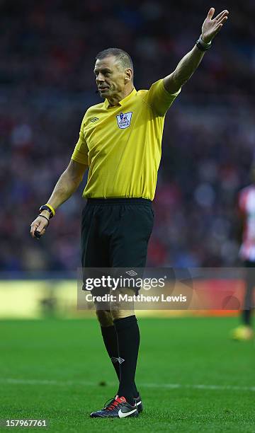 Referee Mark Halsey in action during the Barclays Premier League match between Sunderland and Chelsea at Stadium of Light on December 8, 2012 in...