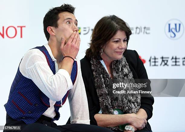 Patrick Chan of Canada reacts after his performance in the Mens Free Skating during the Grand Prix of Figure Skating Final 2012 at the Iceberg...