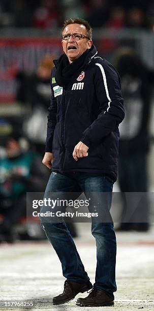 Coach Norbert Meier of Duesseldorf reacts during the Bundesliga match between 1. FC Nuernberg and Fortuna Duesseldorf 1895 at Easy Credit Stadium on...