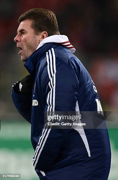 Coach Dieter Hecking of Nuremberg reacts during the Bundesliga match between 1. FC Nuernberg and Fortuna Duesseldorf 1895 at Easy Credit Stadium on...