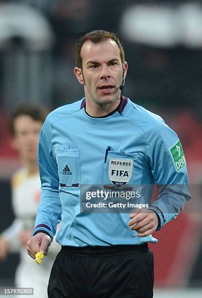 Referee Marco Fritz during the Bundesliga match between 1. FC Nuernberg and Fortuna Duesseldorf 1895 at Easy Credit Stadium on December 8, 2012 in...